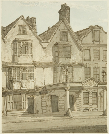 Watercolour from 1819 showing houses between the theatre and King Street.